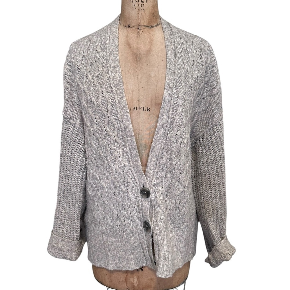 Free People Molly Oversized Gray Cable Knit Cardigan S Fishermancore Preowned